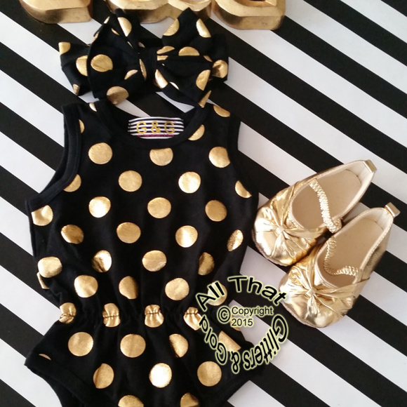 Rompers For Baby and Toddler Girls Romper Onepiece Bodysuit Black and Gold - Picture 3 of 8
